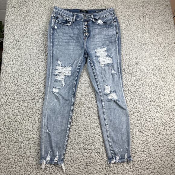 Judy Blue Skinny Fit Jeans 13/31 High-Rise Distressed Button Fly Frayed Hem - Picture 2 of 11